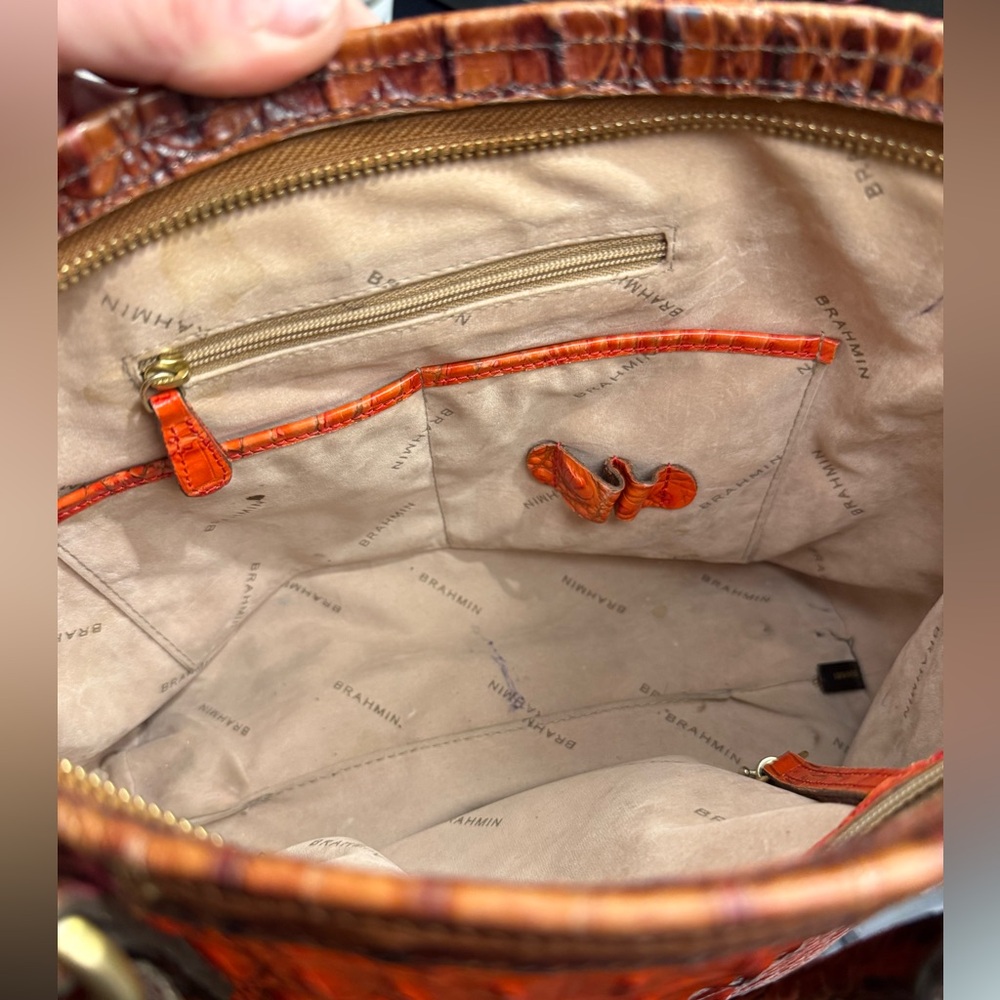 Brahmin Mini Arno Satchel Orange Croc Embossed Leather - Picture 14 of 14